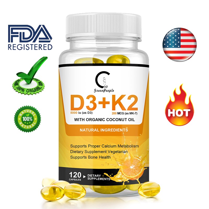 Vitamin D3K2 120 Capsules 5000 IU as Vitamin D3 200 mcg as MK-7 Strong Bones