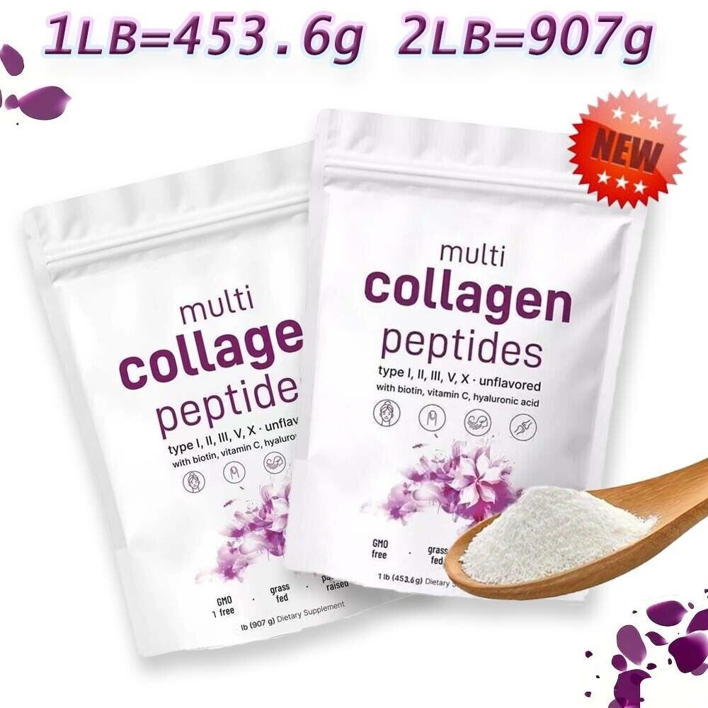 2 Pack Multi Collagen Peptides Powder-Hydrolyzed Protein (Type l,ll,lll,V,X) 1LB