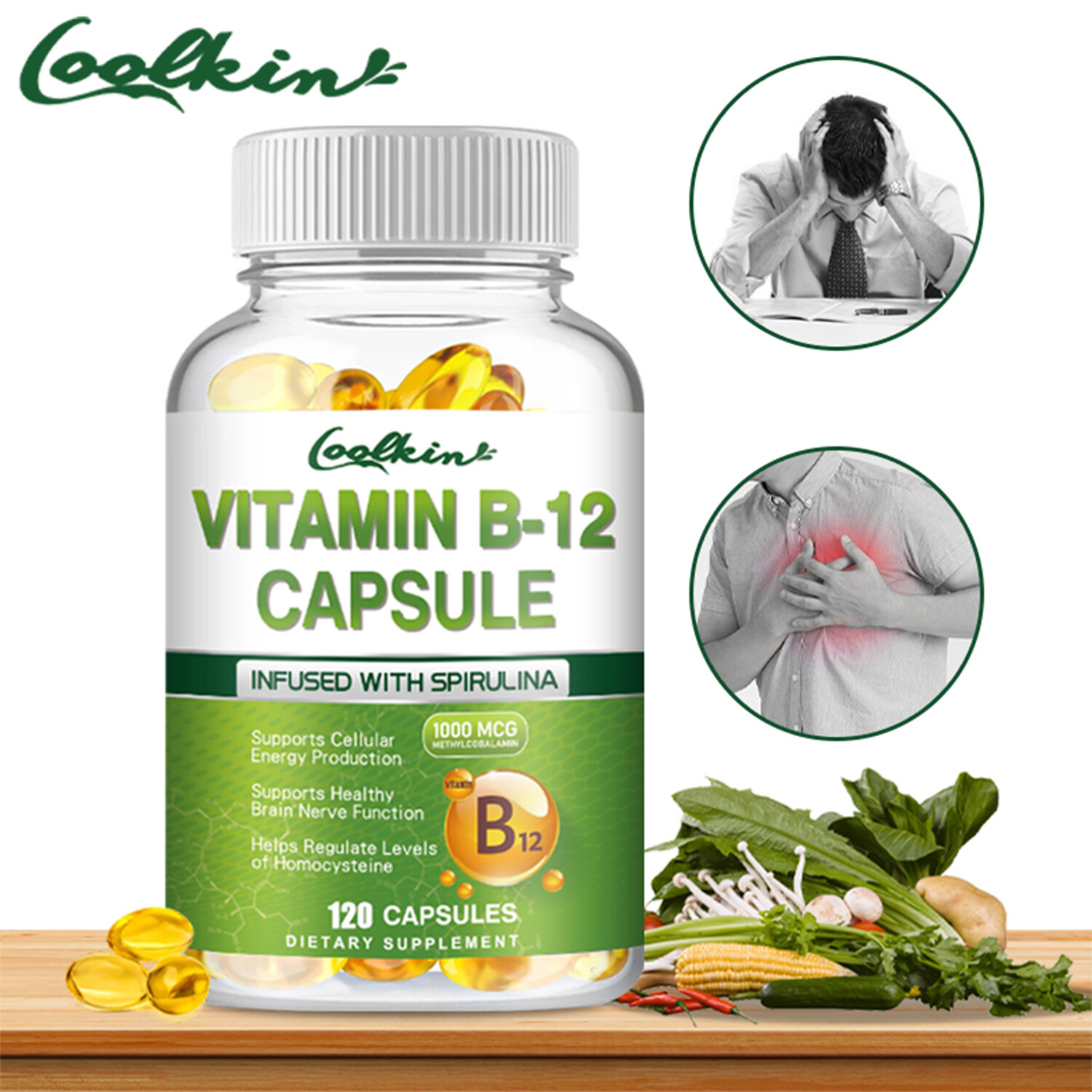 Vitamin B-12 Methylcobalamin 1000mcg-Organic Spirulina-Non-GMO,Immune Supplement