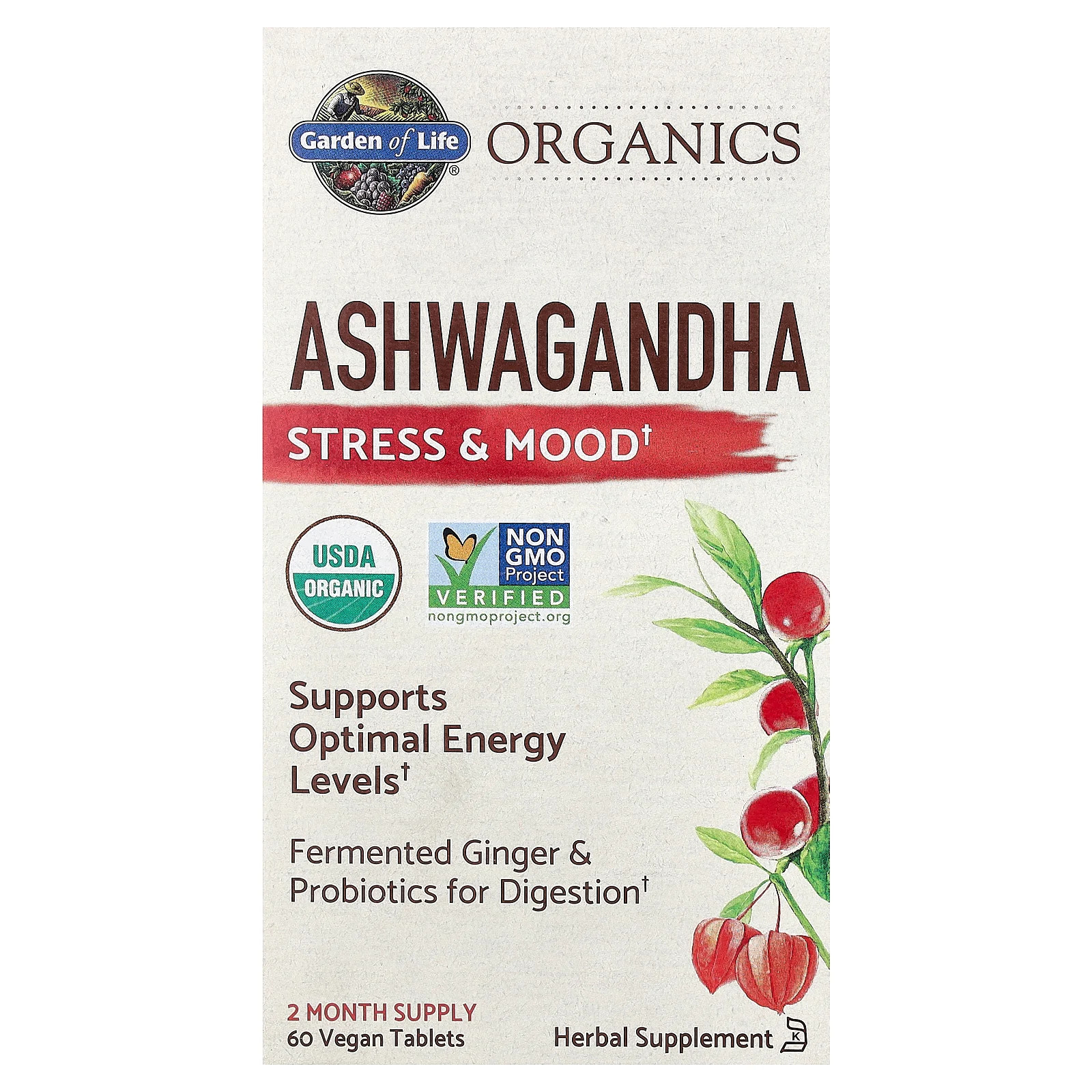 Organics, Ashwagandha, 60 Vegan Tablets (600 mg per Tablet)