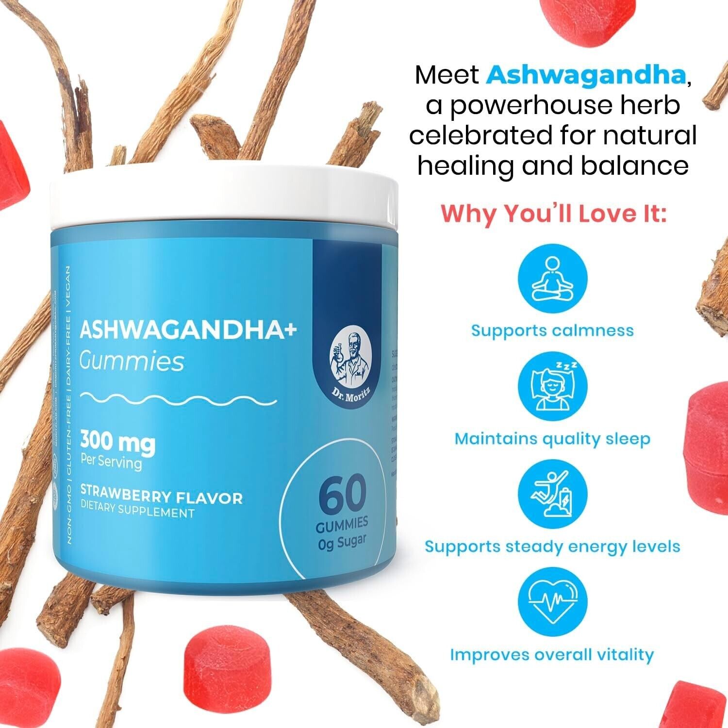 ASHWAGANDHA GUMMIES FOR CALM, RELAXATION & IMMUNE SUPPORT WITH L-THEANINE