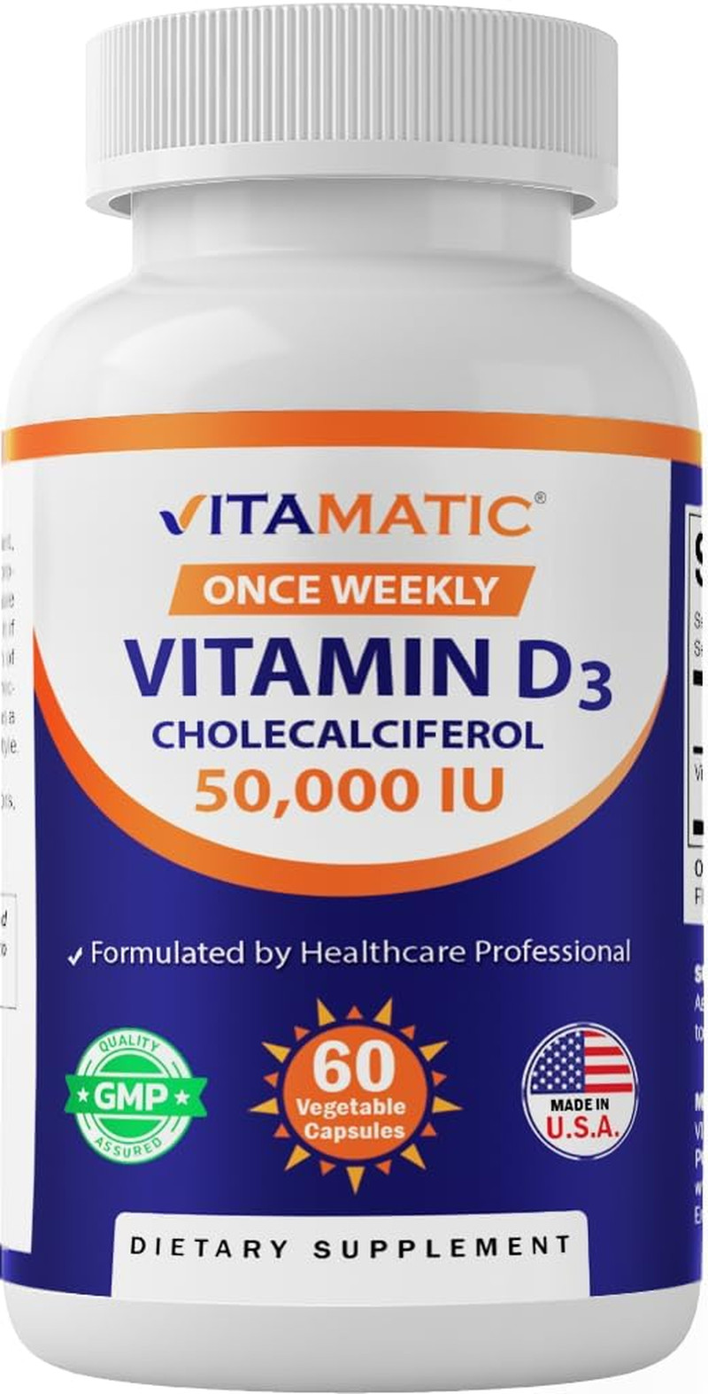 Vitamatic Vitamin D3 50,000 IU – Once Weekly Dose, 1250mcg, 60 Veggie Capsules