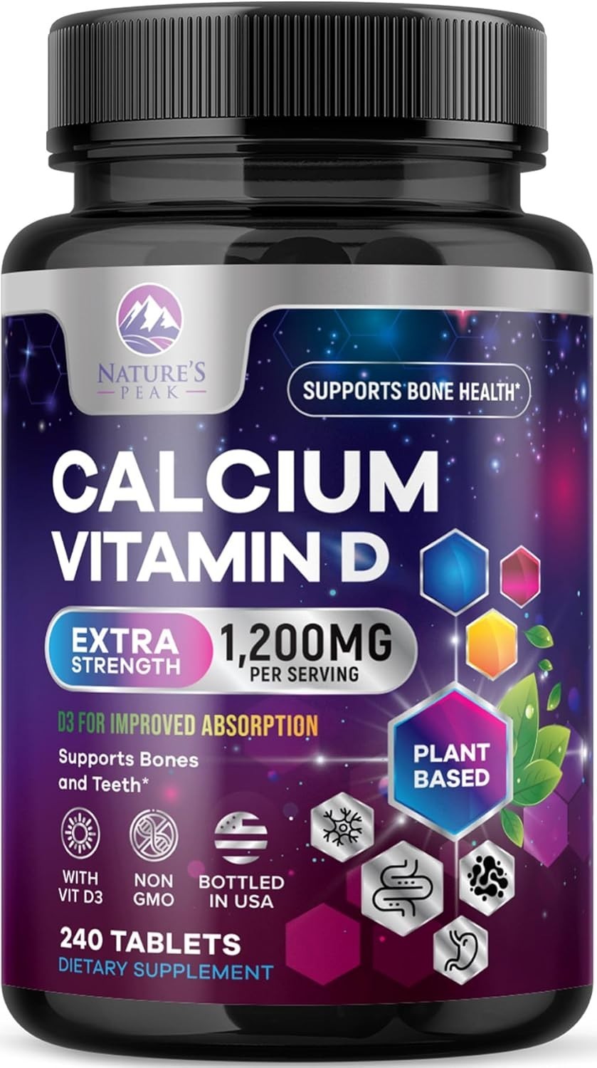 Calcium 1200mg with Vitamin D3 Supplement for Strong Bones & Muscle Support