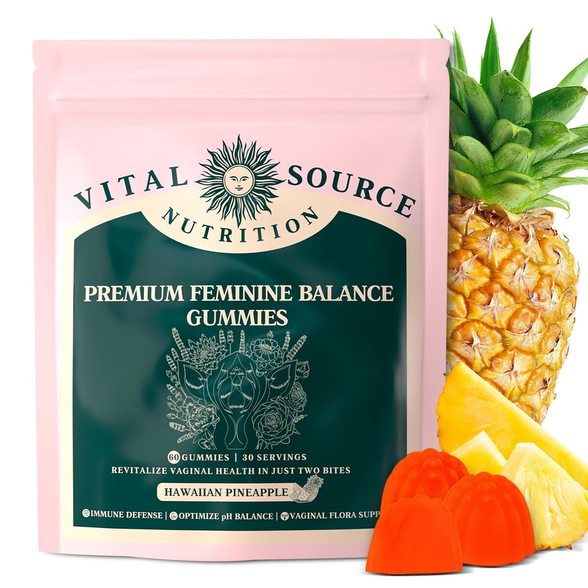 Vital Source Feminine Balance Gummies -Hawaiian Pineapple 60 Gummies US Shipping