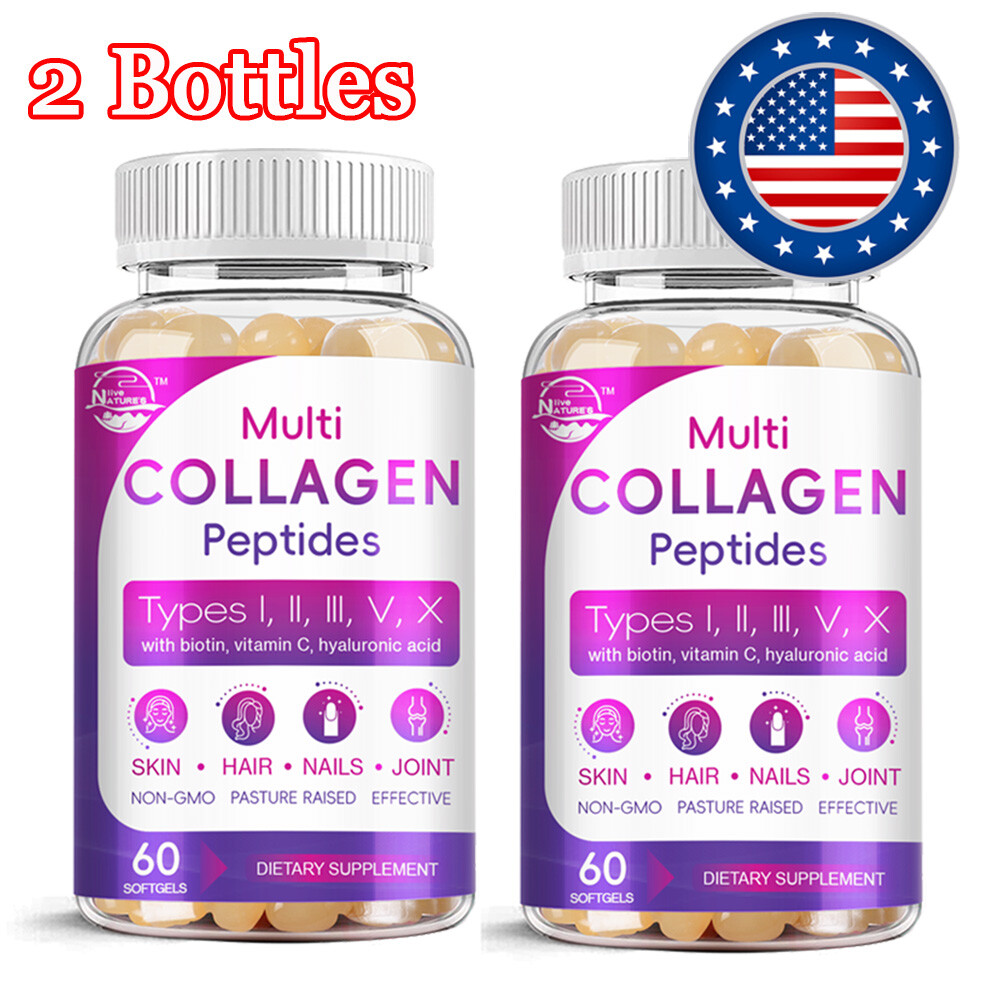 Multi Collagen Peptides-2 x 60 Tablets-Type I,II,III,V,X Anti-Aging Collagen