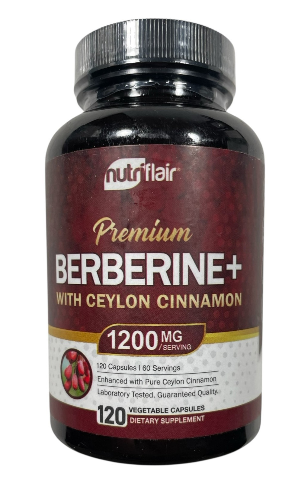 Nutriflair Premium Berberine+ with Ceylon Cinnamon – 1200 mg – 120 caps -Ex 4/28