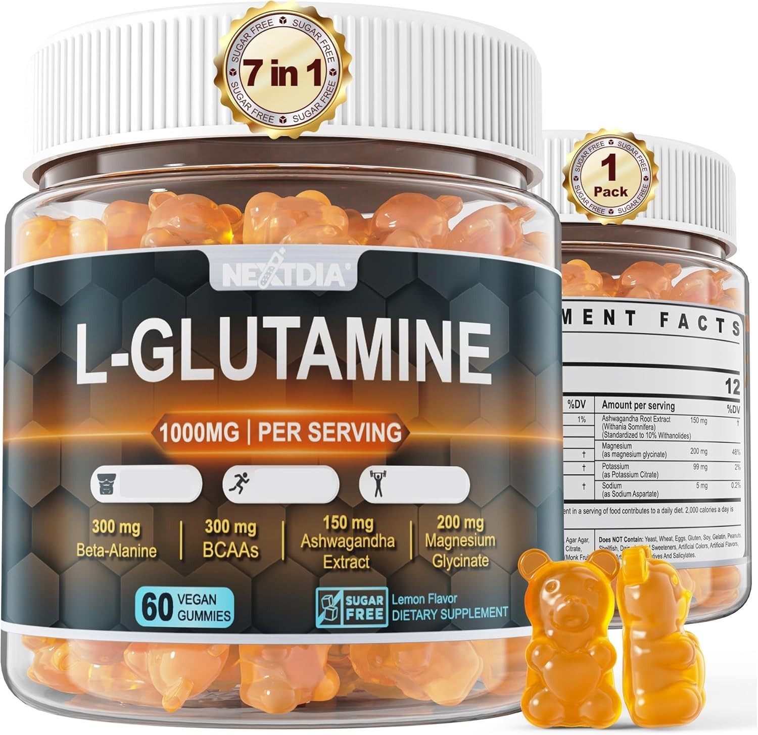 Nextdia L-Glutamine 1000mg Exercise Gummies Promotes Muscle Recovery and Growth,