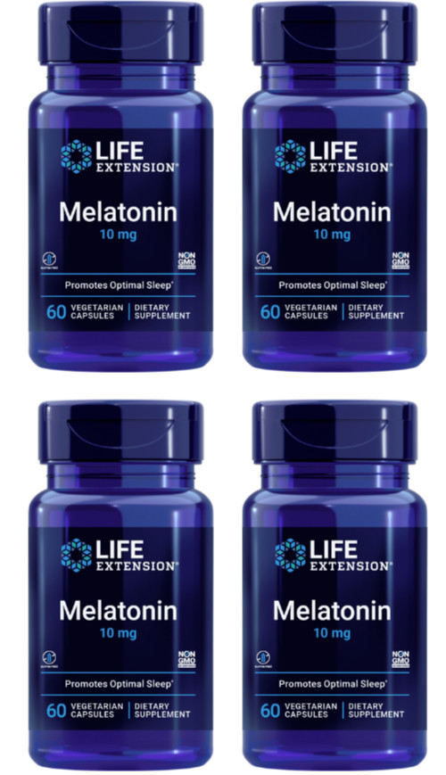 Lot of 4 Life Extension Melatonin 10mg Restful Sleep Immune Health 60 Veg Caps