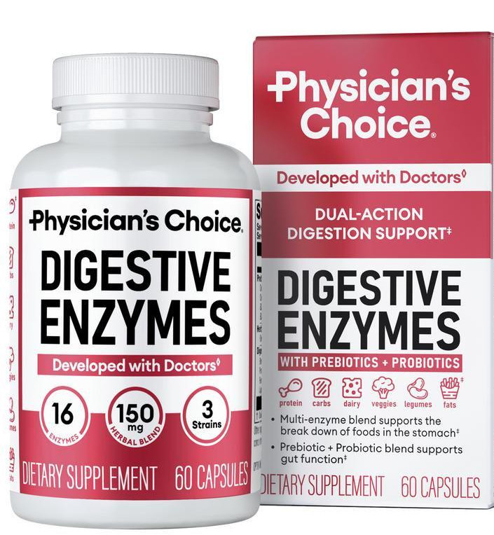 Physician’s CHOICE Digestive Enzymes – Multi Enzymes, Organic Prebiotics – 60 CT