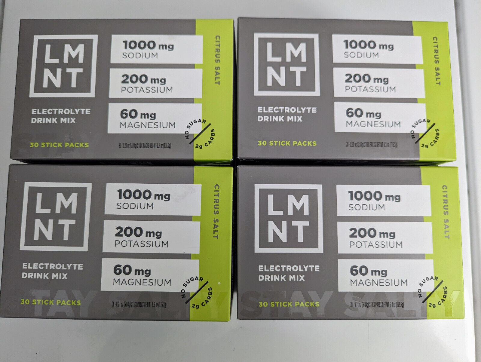 LMNT Keto Electrolyte Drink Mix – No Sugar– 4 Boxes Citrus Salt 120 Sticks Total