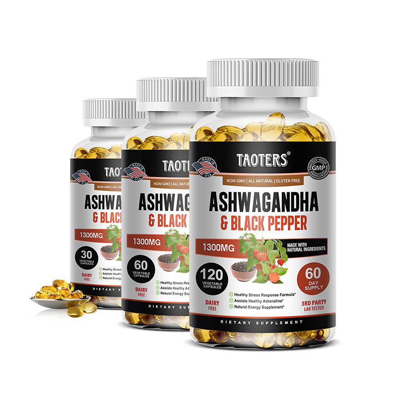 Ashwagandha Capsules 1300mg 30/60/120 Capsules with Black Pepper Natural Energy
