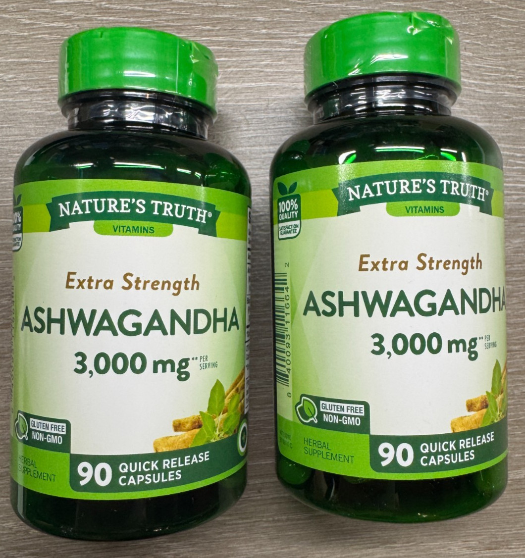 2 BOTTLES NATURE’S TRUTH Ashwagandha 90 Quick Release Capsules 3000mg EXP 6/26