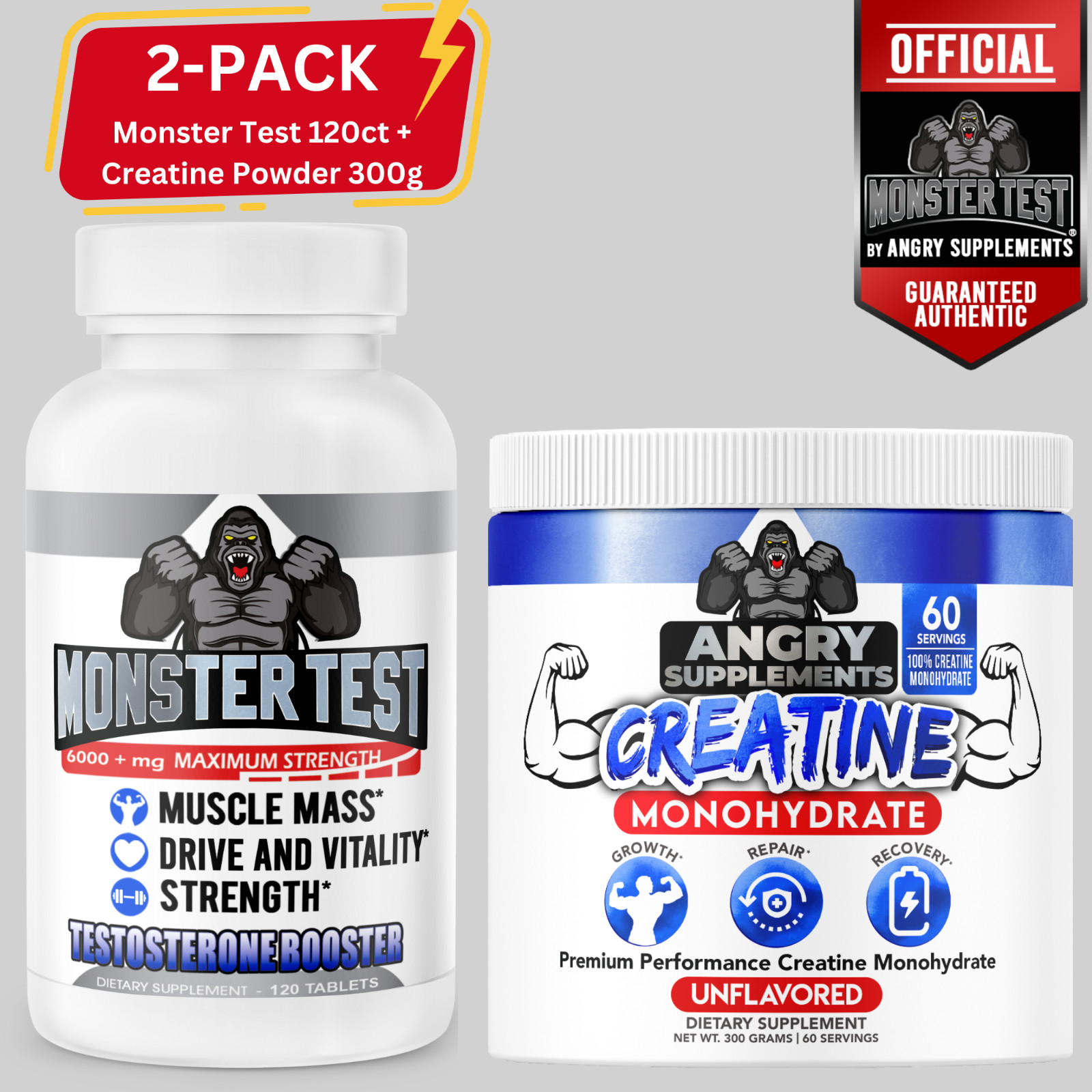 Monster Test 120ct Testosteron Booster + 100% Creatine Monohydrate Powder 300g