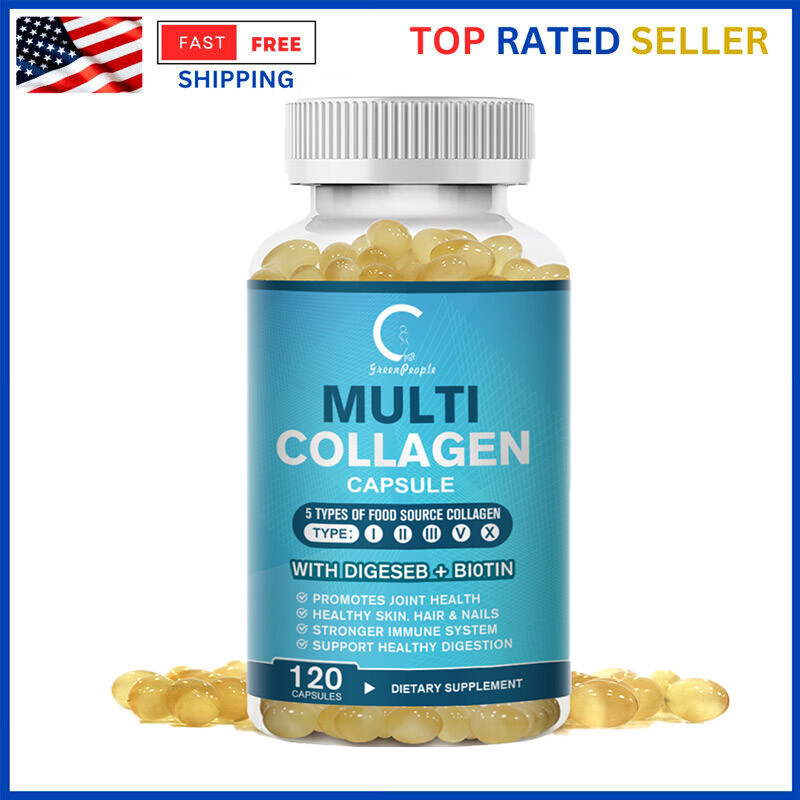 Multi COLLAGEN PEPTIDES Types I, II, III, V,X 120 Pills Anti-Aging Skin Capsules