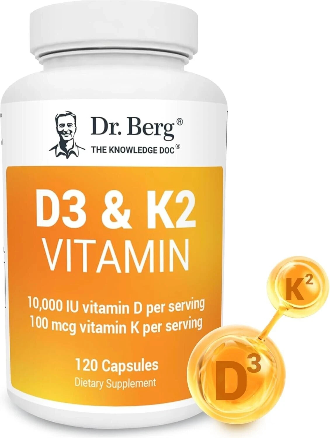 Dr. Berg’s Vitamin D3 K2 w/ MCT Oil 10,000 IU of Vitamin D3, 100 mcg 120 Capsule