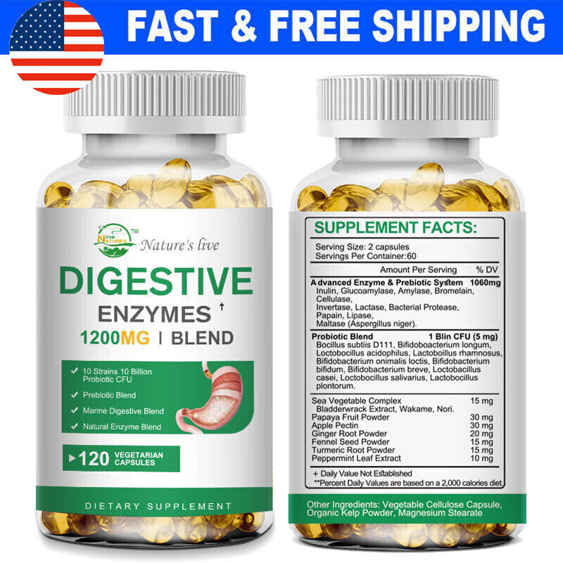 Digestive Enzymes Prebiotic & Probiotics Pancreatin Enzimas Digestivas 120 Caps