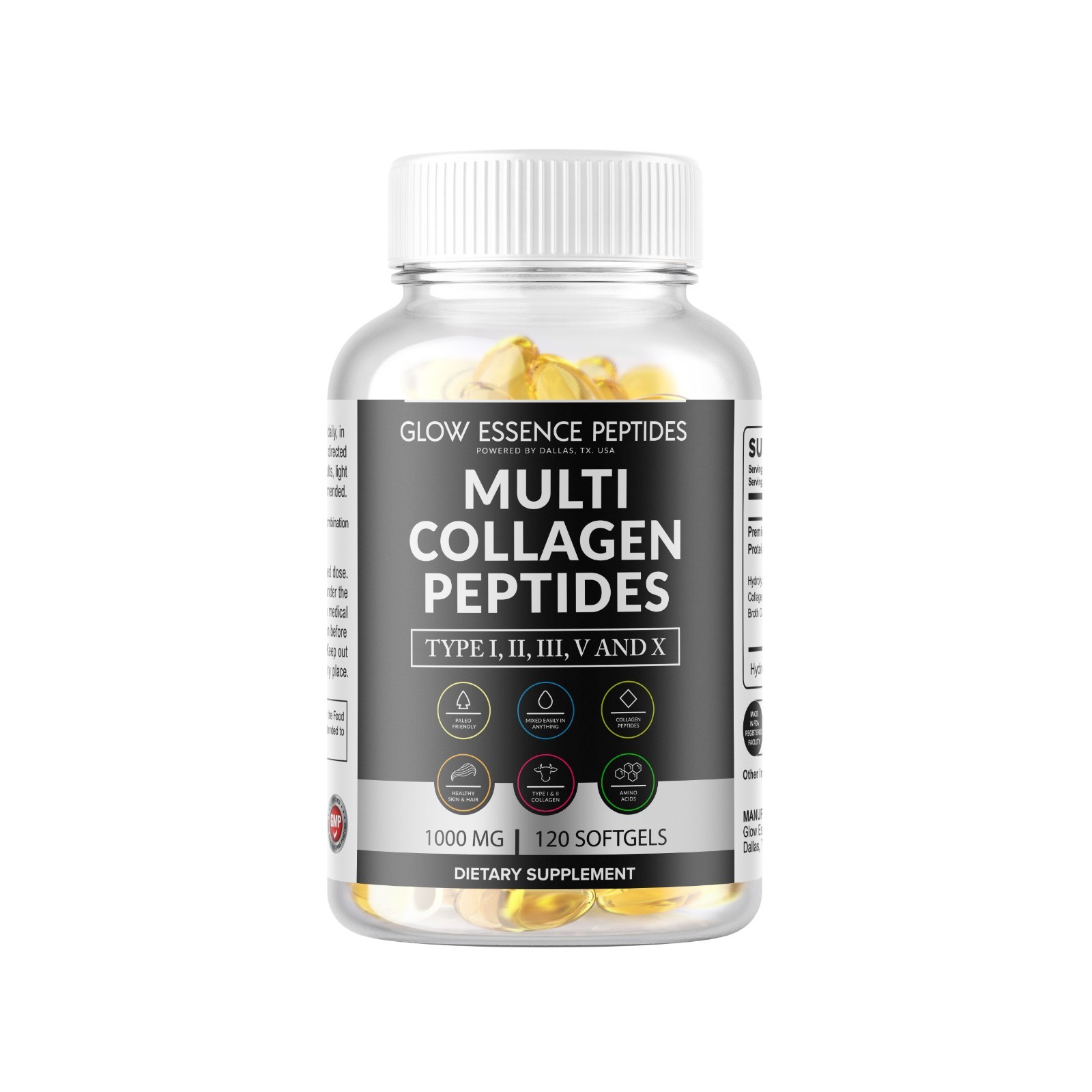 Collagen Peptides pills 1000 mg Hydrolyzed Collagen i, ii,iii,V,X 120 capsules