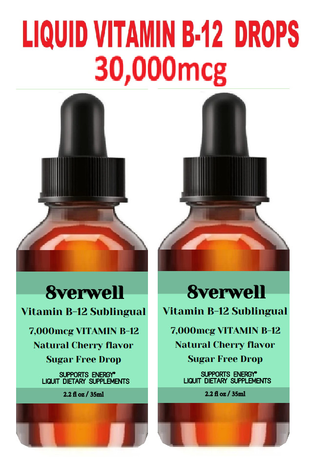 2 x 2.2oz bottles w 30,000 Vitamin B12 Sublingual Liquid Drops Methylcobalamin