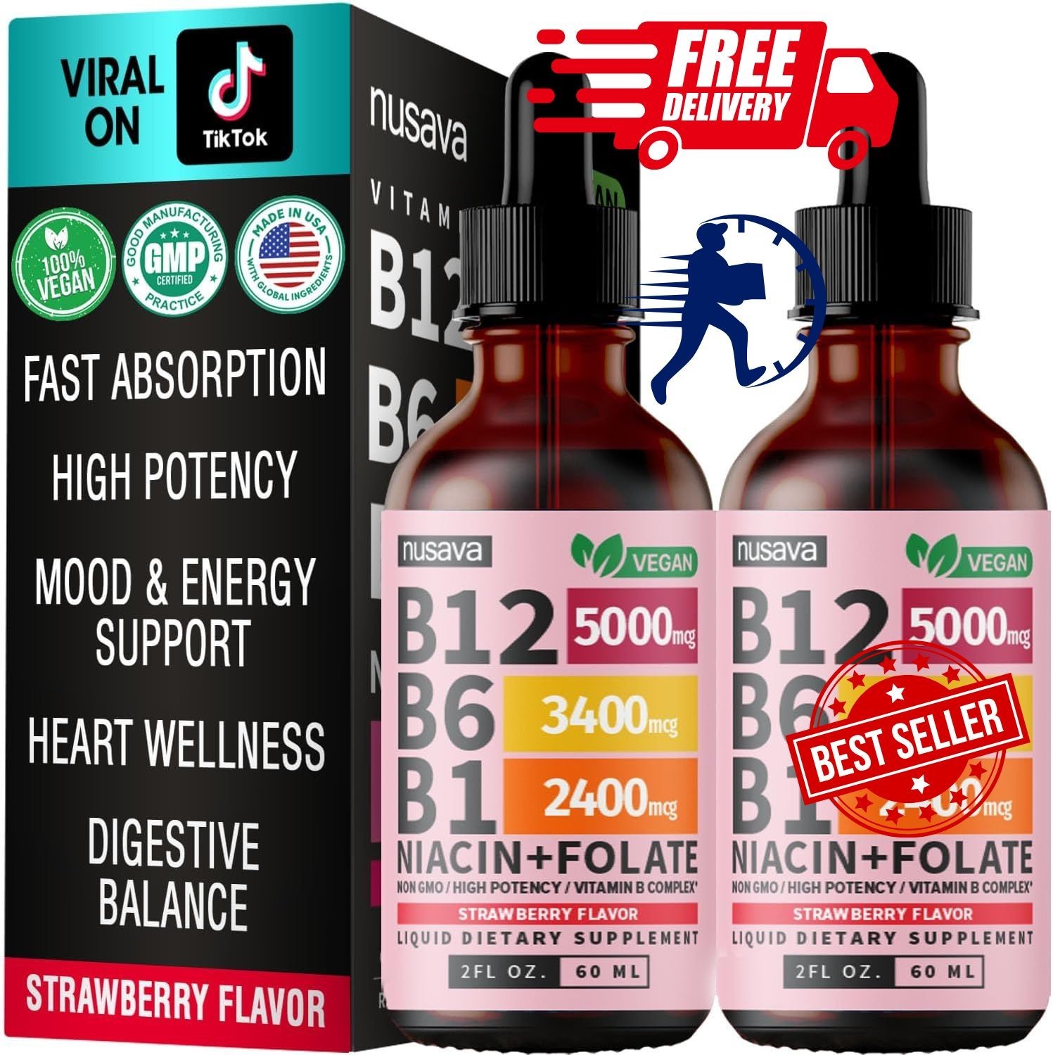 2 Pack Vitamin B12 and B6 Liquid Drops B Complex – B12 Sublingual Vitamin