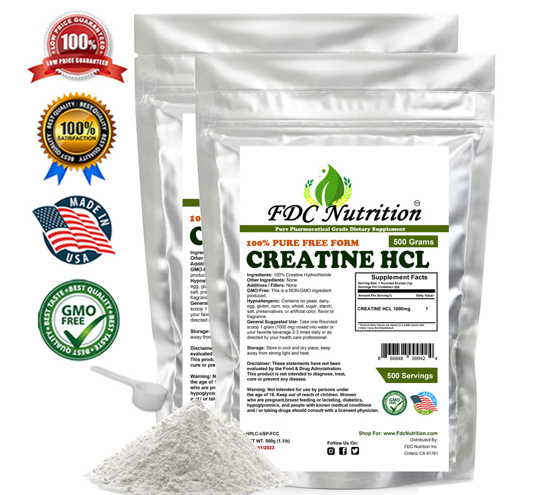 Two 500g (1.1 lb) x2 NEW CREATINE HYDROCHLORIDE (HCL)