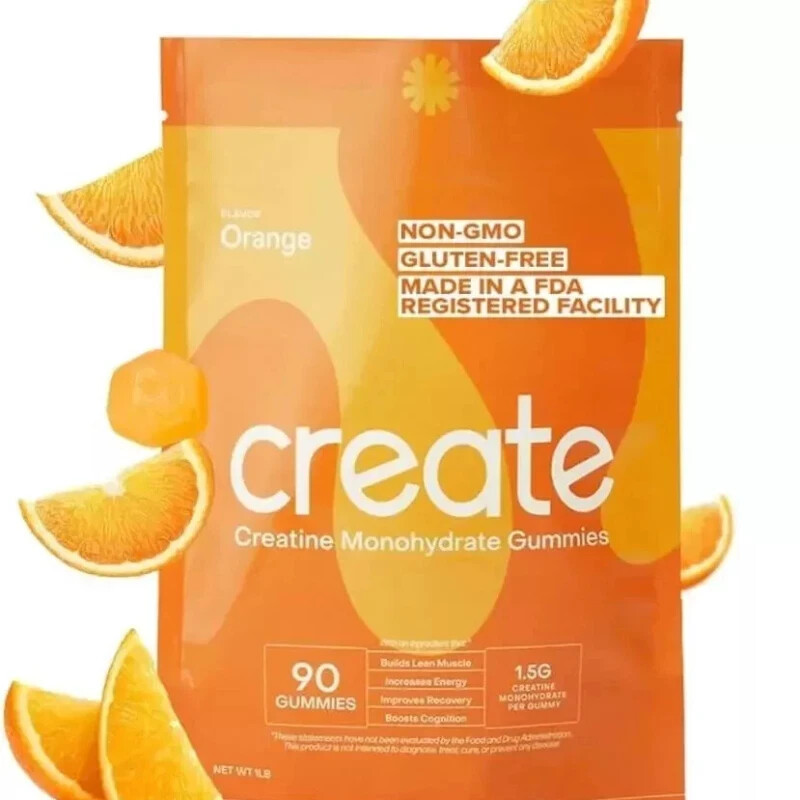 Create Creatine Monohydrate Gummies for Men & Women Orange,90ct