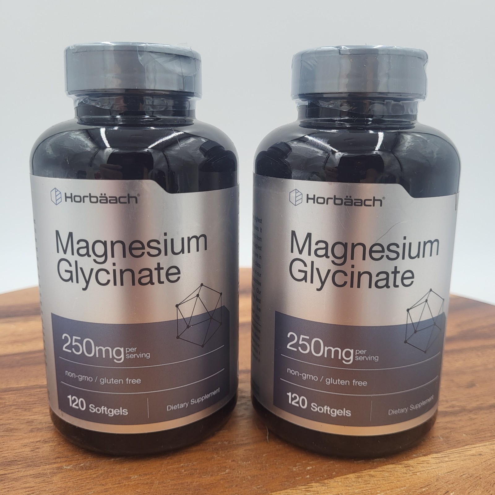 LOT OF 2 BTLS Magnesium Glycinate Capsules 250 mg 120 Softgels Non-GMO Horbaach