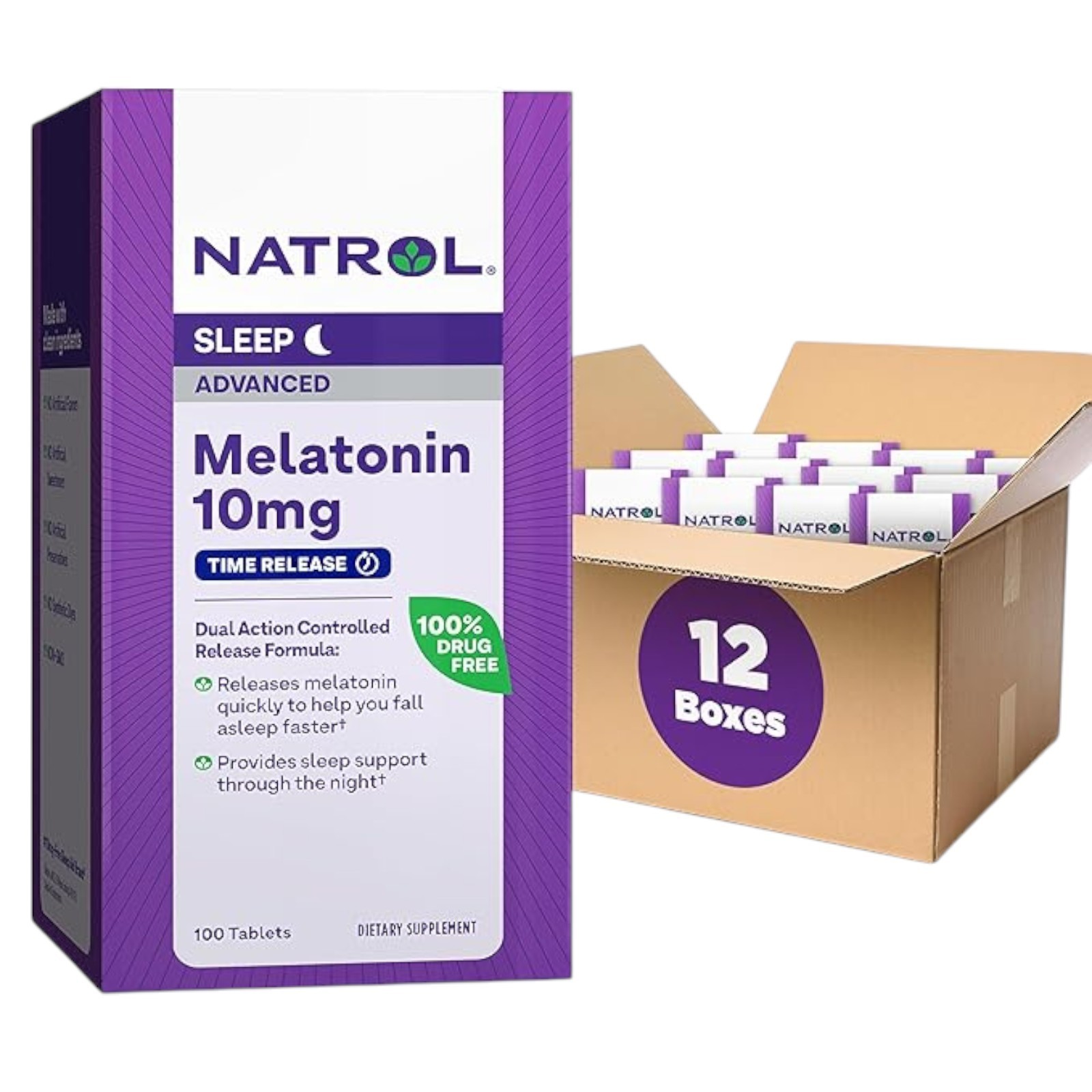 Natrol Melatonin Advanced 10mg Time Release Sleep Aid Tablets, 12 Pack (Drug Fre
