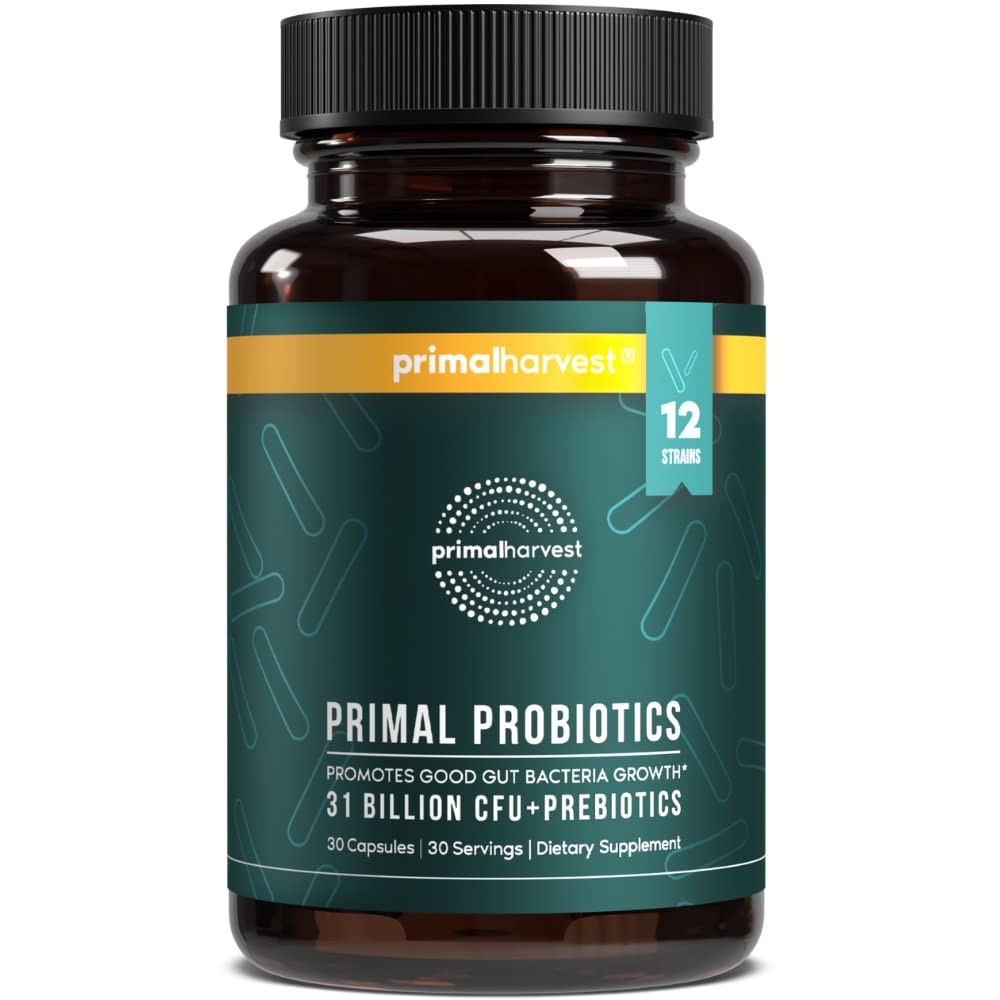 Primal Harvest Probiotics – 12 Strain Daily Gut & Digestive Health Support, 30 C