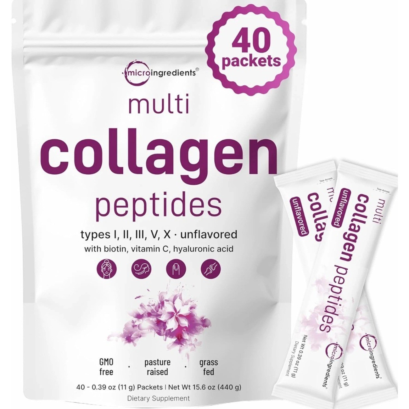 Multi Collagen Peptides Powder Hydrolyzed Protein Peptides Powder 40 Packets
