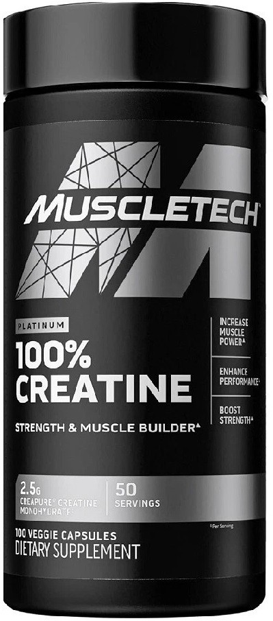 MuscleTech 100% Platinum Creatine Monohydrate Micronized 100 Capsules 50 Serving
