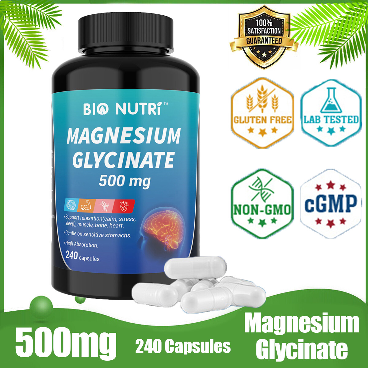 Magnesium Glycinate 500mg 240 Capsules For Improved Sleep Stress Anxiety Relief