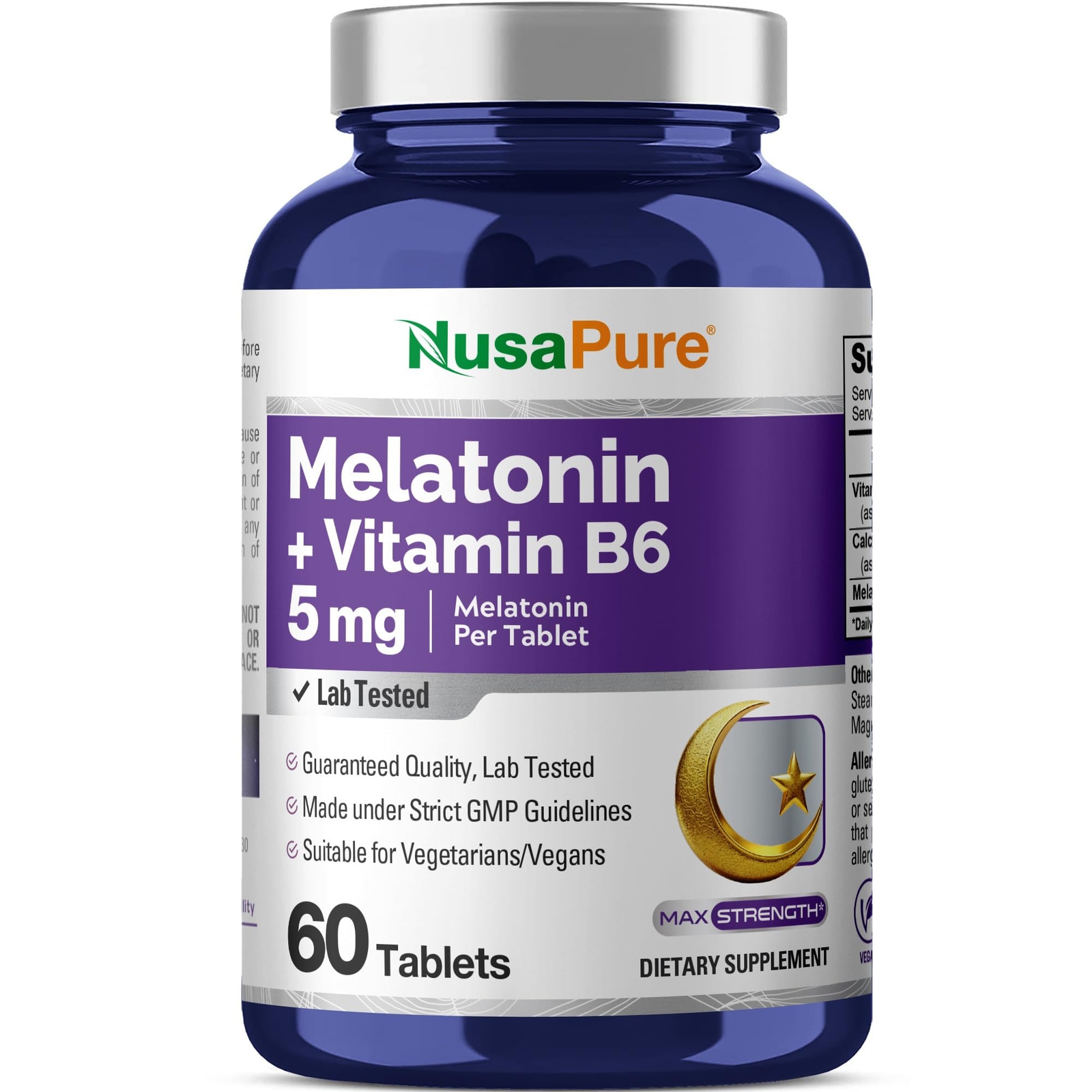 NusaPure Melatonin 5 mg 60 Tablets Vegetarian/Vegan, Non-GMO