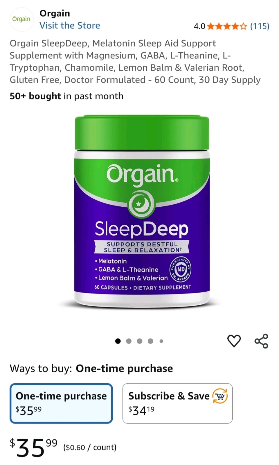 Orgain SleepDeep Restful Restorative Aid Valerian Gaba L-Theanine Melatonin 60ct