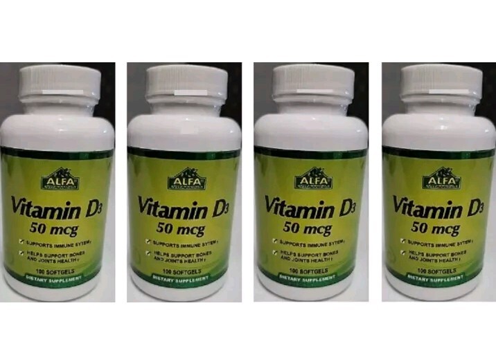 4 Bottles Alfa Vitamin D3 50mcg 2000iu 100 Softgel Dietary Supplement Exp 2/25