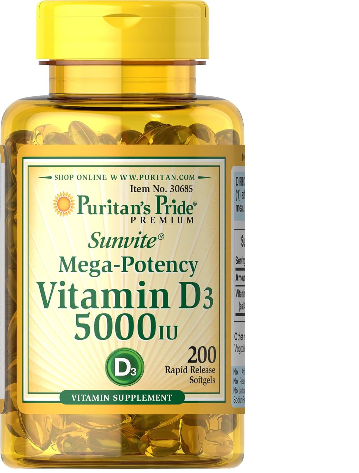 Puritan’s Pride Vitamin D3 5000 IU Soft Gels, 0.3 Ounce