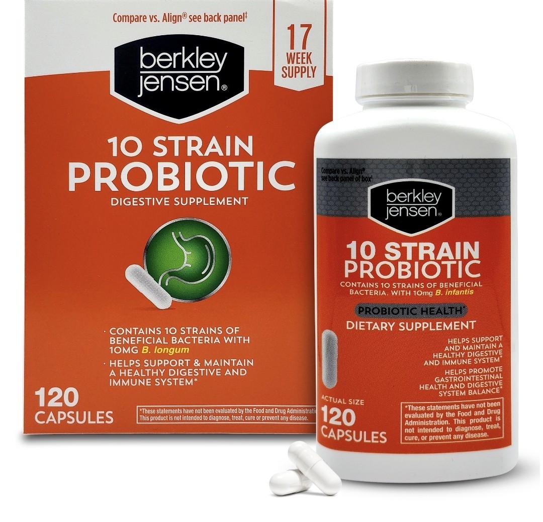 Berkley Jensen 10 Strain Probiotic Supplement Capsules, 120 Count Exp 09/2026+