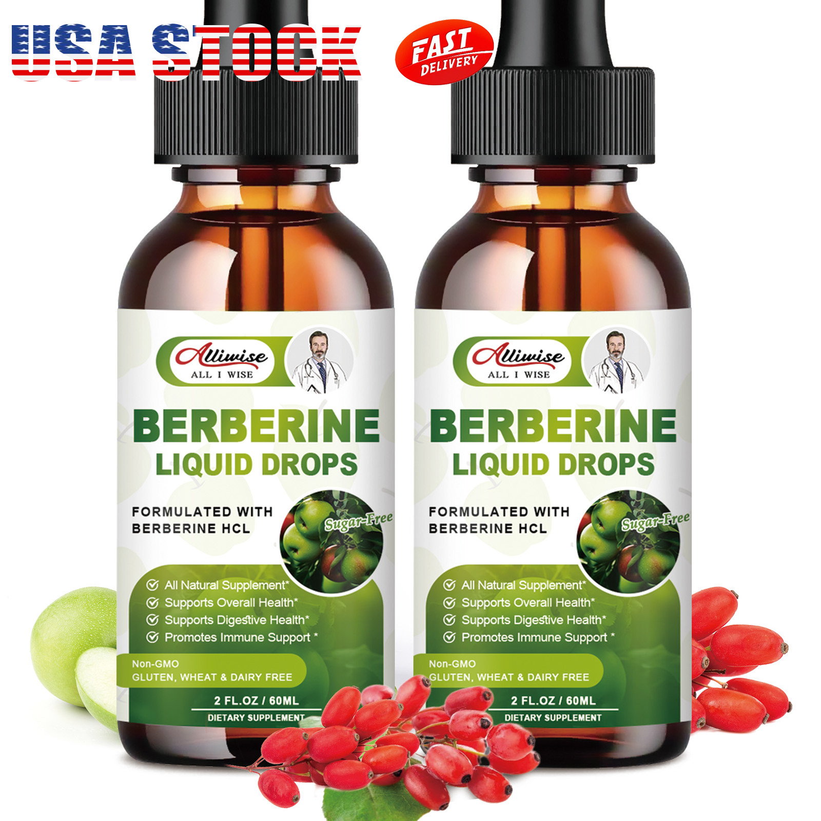 (2 Packs) Berberine Supplement, 1500mg Organic Berberine Liquid Drops 2 fl oz
