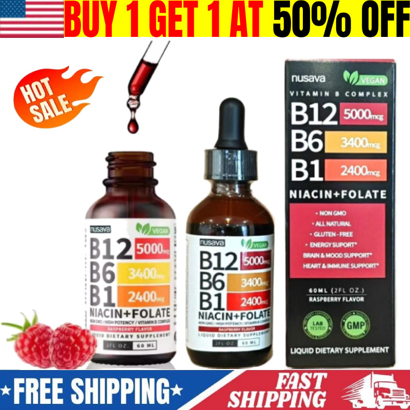 Nusava Vitamin B12 B6 Liquid Drops, B12 Sublingual B Complex B12 5,000mcg 1- 5PK