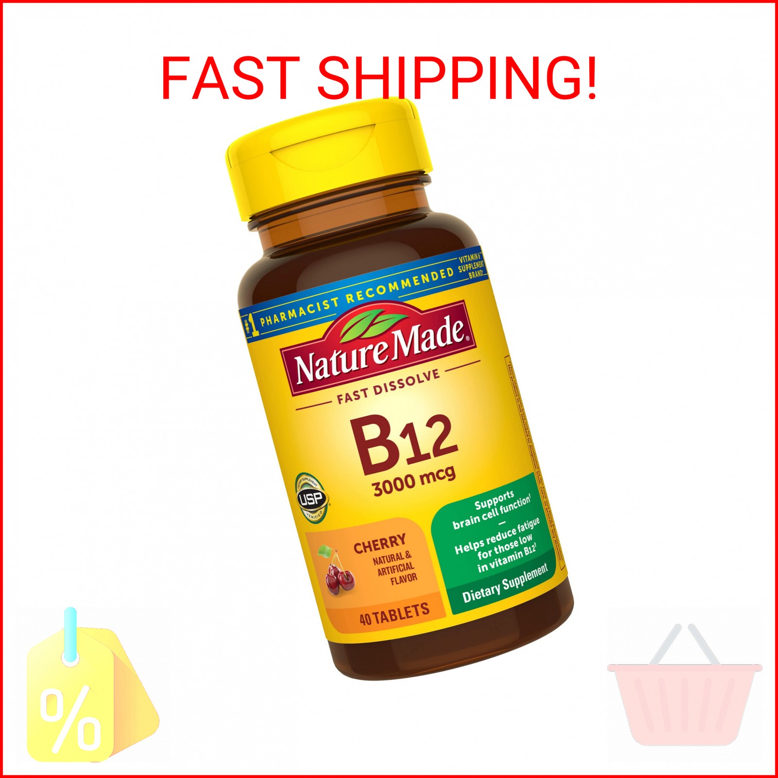 Nature Made Vitamin B12 3000 mcg, Easy to Take Sublingual B12 for Energy Metabol