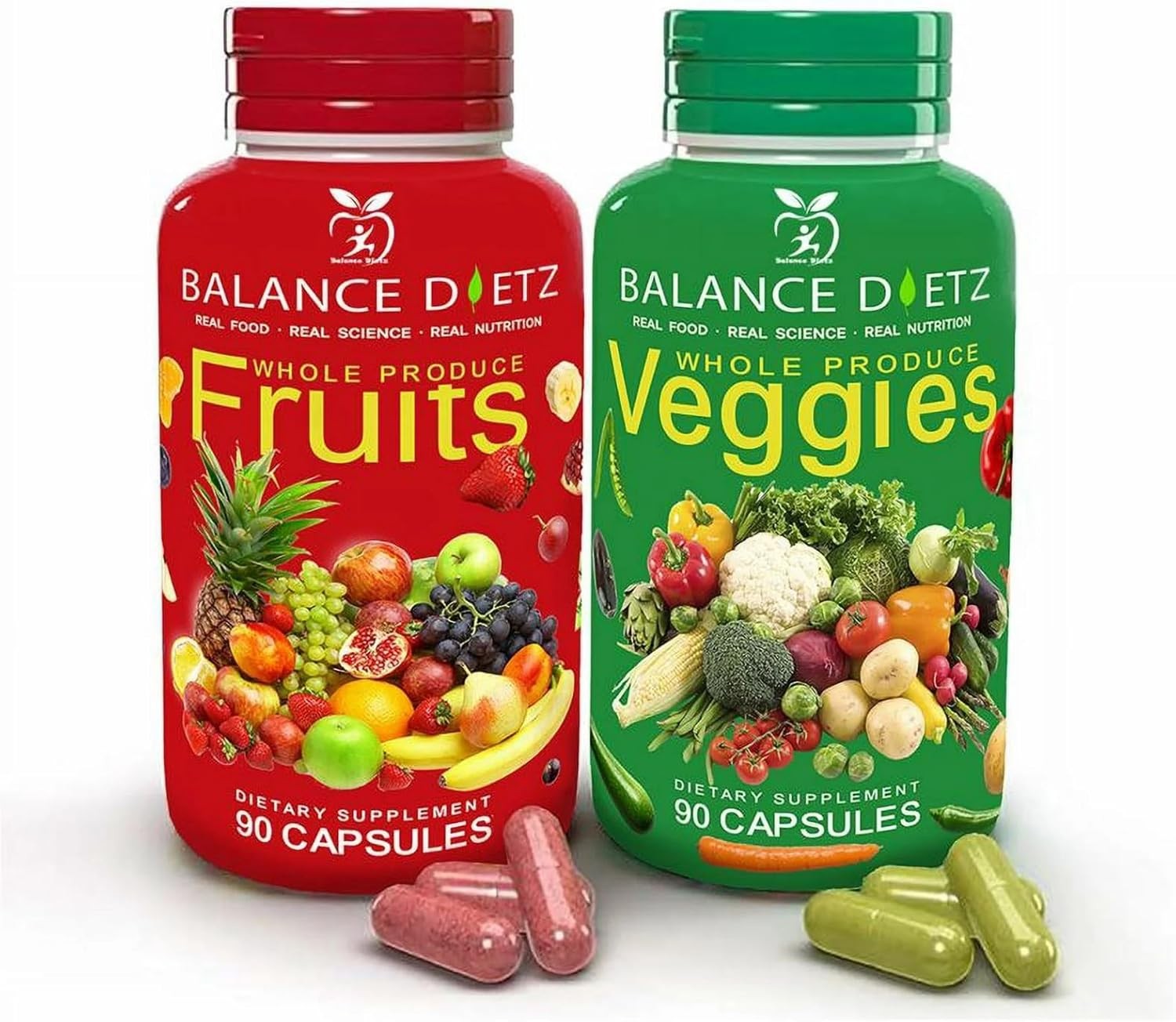 Fruits and Veggies Supplements, 90 Fruit Capsules and 90 Veggies Capsules,