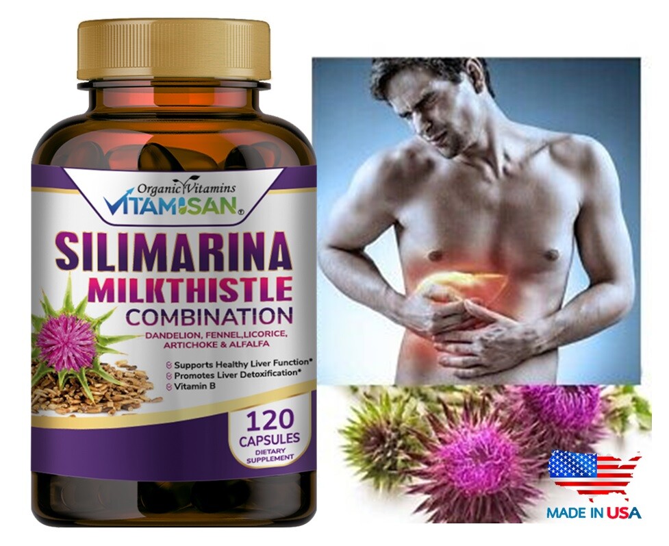 Organic vitamin Milk Thistle Silimarina 120 Capsules Made in USA extra Strength