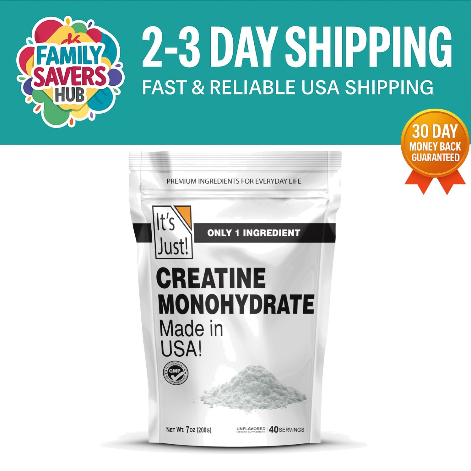 Creatine Monohydrate Powder Muscle Gain, Unflavored Made in USA 200g- 40 Serv…