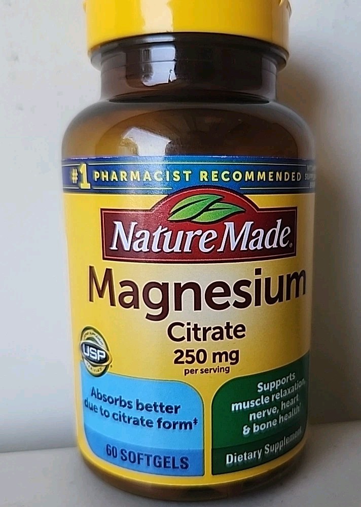 Nature Made Magnesium Citrate 60 Softgels 250mg EXP 02/2027 Nerve Bone Heart