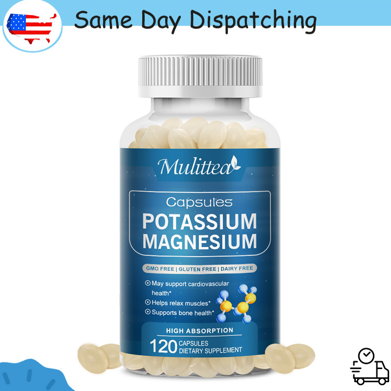 Potassium Magnesium Supplement 120 Capsules Support Muscle Bone Heart Health