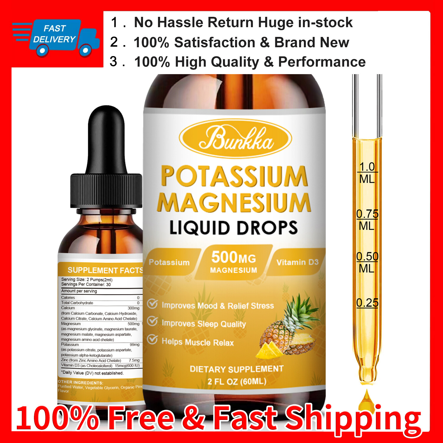 2 Packs Magnesium Liquid Drops, Magnesium Glycinate,Improve Sleep,Anxiety Relief