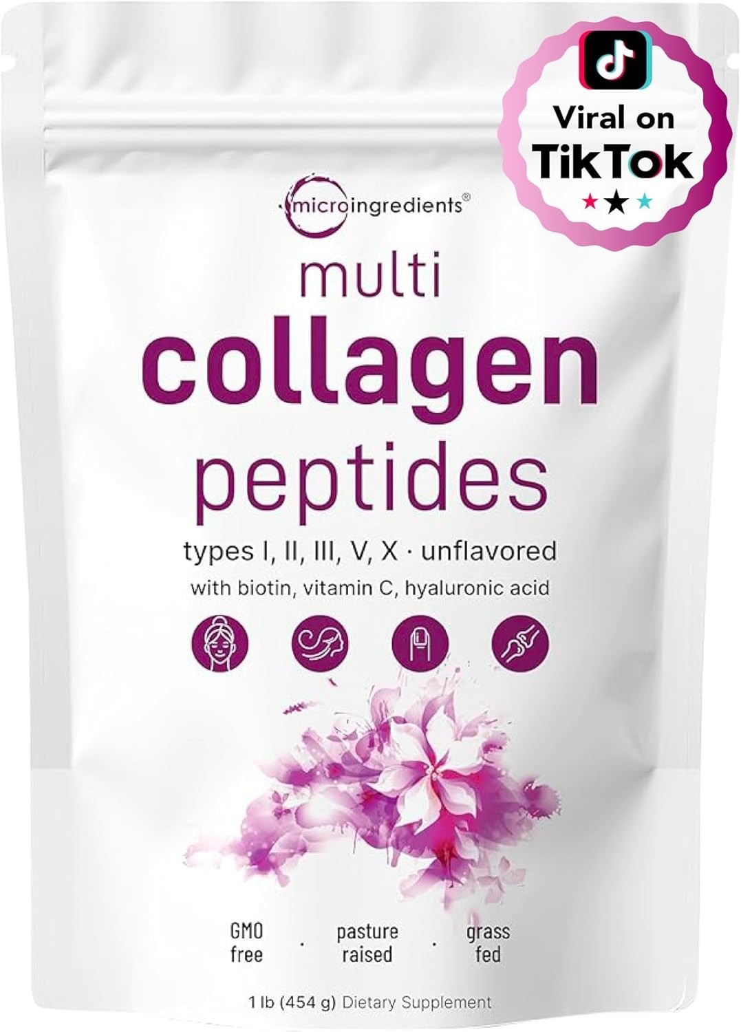 Multi Collagen Peptides Powder 1 lb Hydrolyzed Protein Peptide Type I,II,III,V,X