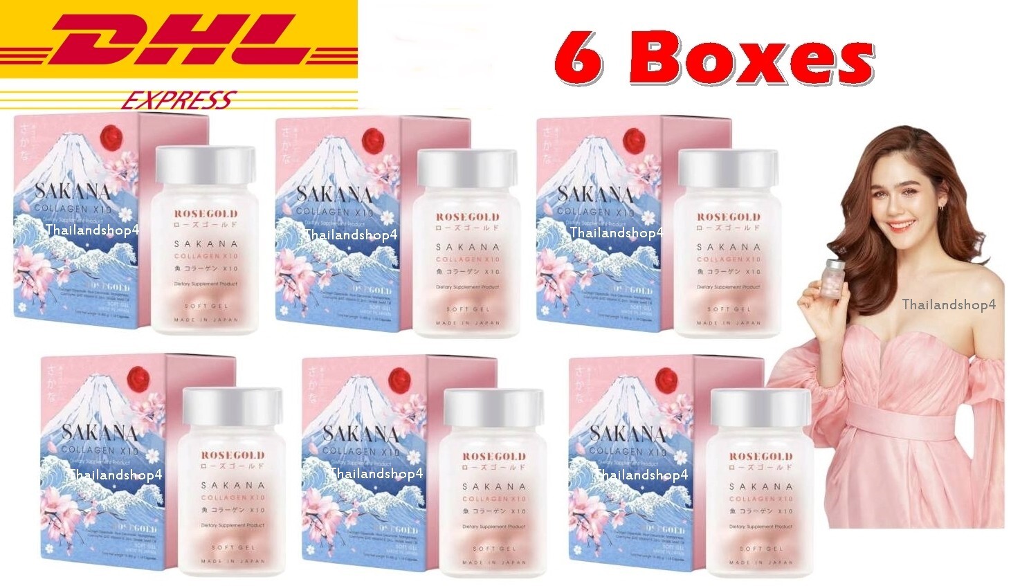 6 X ROSEGOLD SAKANA Collagen X10 Dietary Supplement Brighten Skin