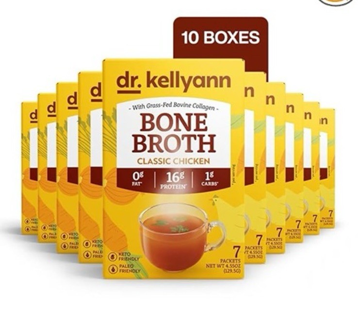10 Pack Dr.Kellyann Bone Broth Collagen Powder Packets (70 Servings) – Grass-Fed