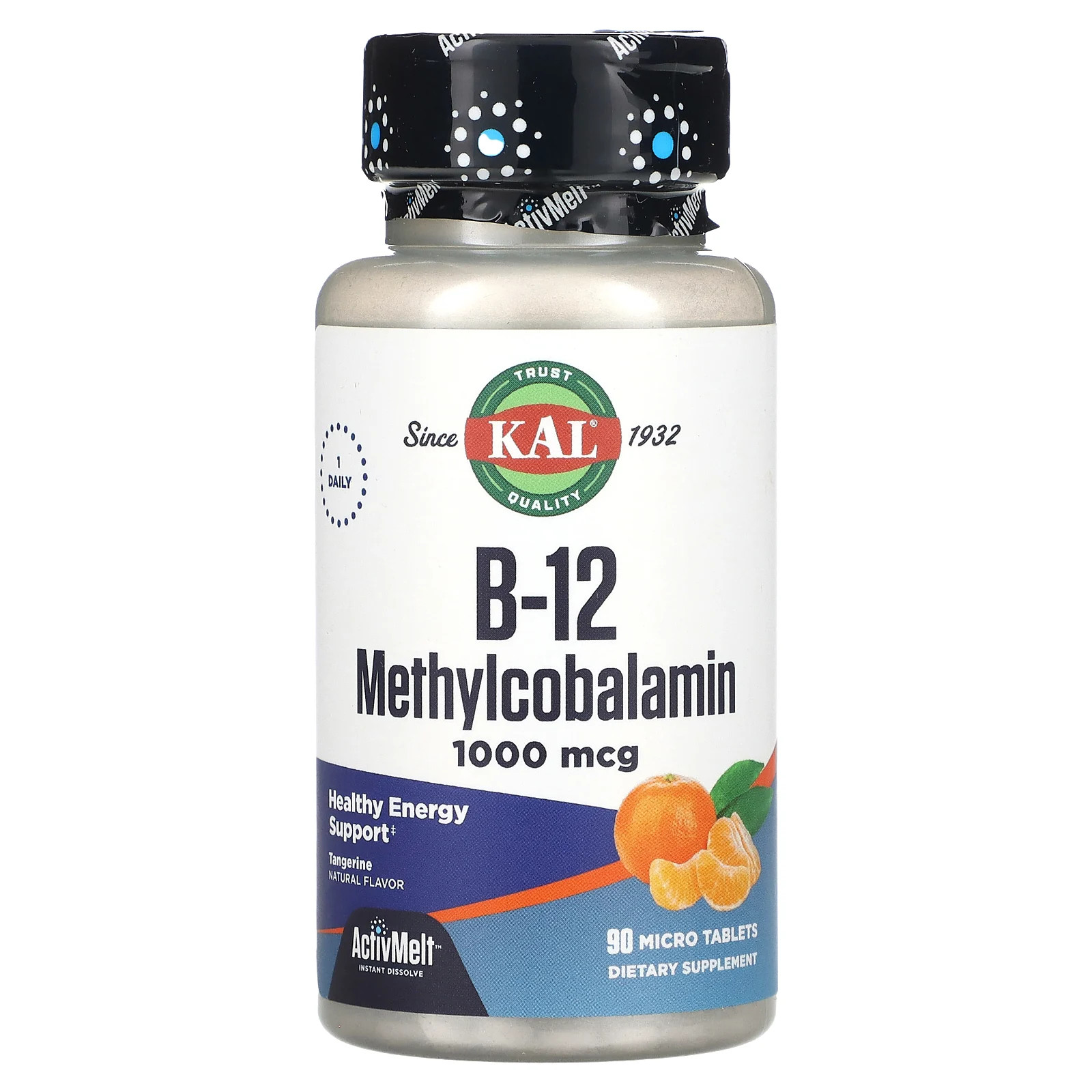 KAL B-12 Methylcobalamin Tangerine 1000 mcg 90 Micro Tablets Vegetarian