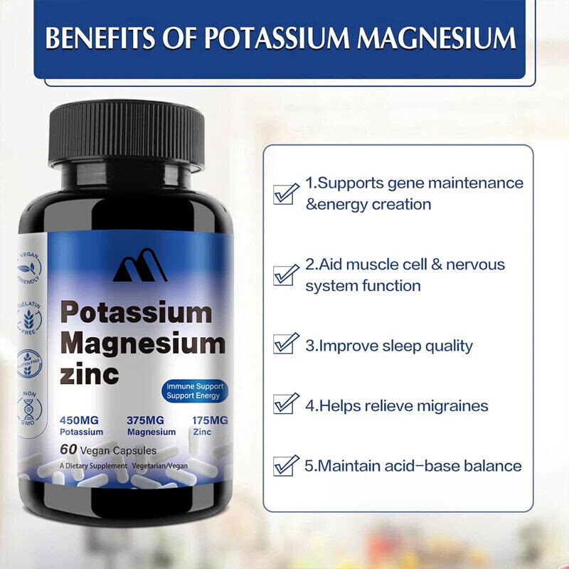 Potassium Magnesium Supplement 1000mg, Magnesium Zinc Potassium Capsules